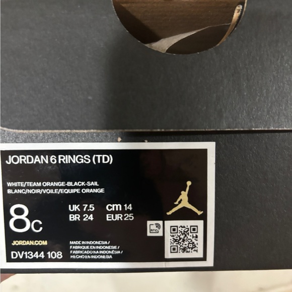 TD Size 8-10C Air Jordan 6 Rings Basketball Shoes DV1344-108 White Orange Black - Picture 7 of 14